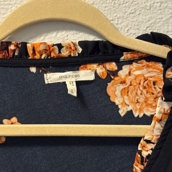 Maurices Womens Floral Peplum Blouse Blue & Orange Sz L Polyester top - Picture 5 of 12